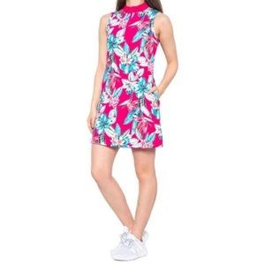 Tommy Bahama Women's Bird Floral Print Pink Sleeveless  1/4 Zip Golf Dress